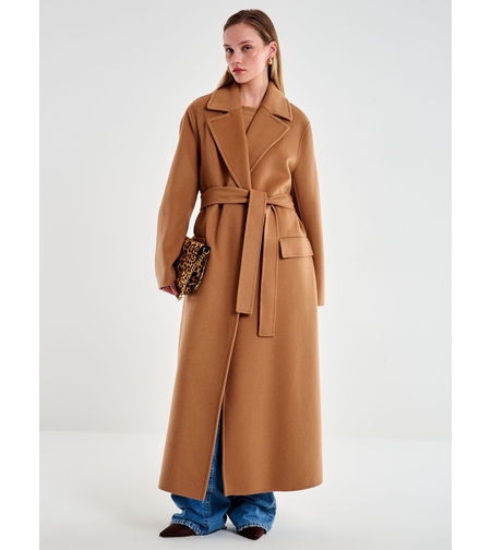 LONG BEIGE COAT WITH BELT