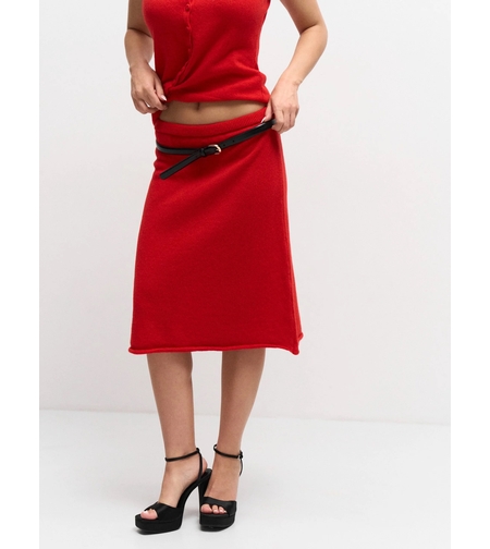 WOOL KNIT MIDI SKIRT IN RED