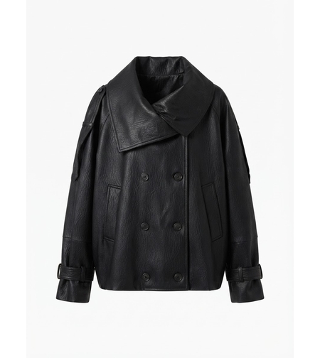 OVERSIZED FAUX LEATHER JACKET IN BLACK