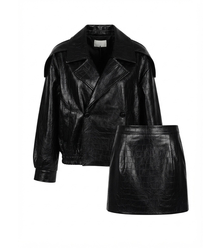 CROC FAUX LEATHER JACKET & SKIRT SET