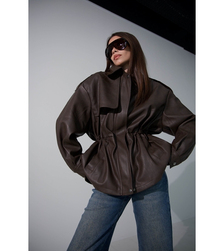 FAUX LEATHER DRAWSTRING JACKET