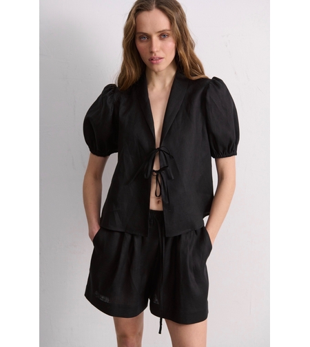 BLACK LINEN SHORTS
