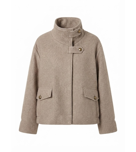HIGH NECK WOOL JACKET IN TAUPE