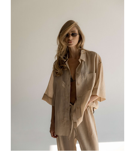 SHEER LINEN SHIRT & WIDE-LEG PANTS SET