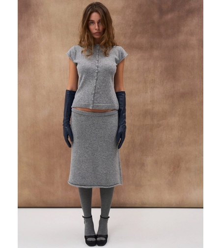 WOOL BUTTONED KNIT TOP IN GREY