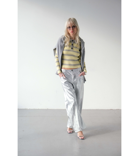 SILVER METALLIC WIDE-LEG PANTS