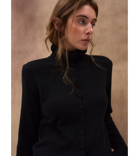 BLACK WOOL HIGH NECK CARDIGAN