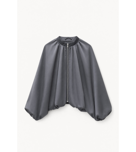 SATIN ZIP-UP BOMBER IN GREY