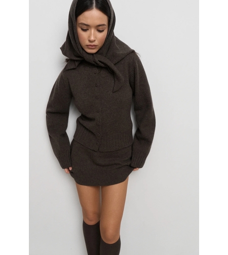 MIRA DARK BROWN WOOL MINI SKIRT