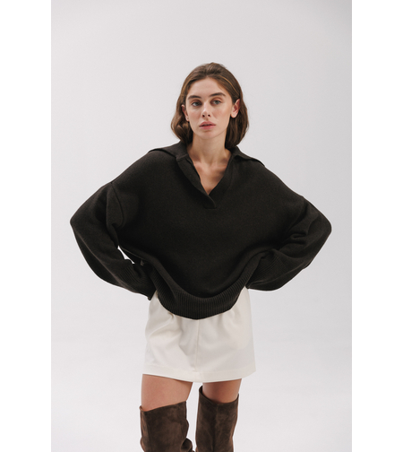 DARK BROWN WOOL POLO SWEATER