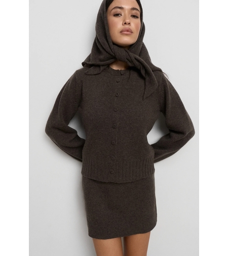 MIRA DARK BROWN WOOL CARDIGAN
