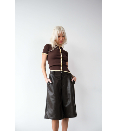CHOCOLATE FAUX LEATHER BERMUDAS