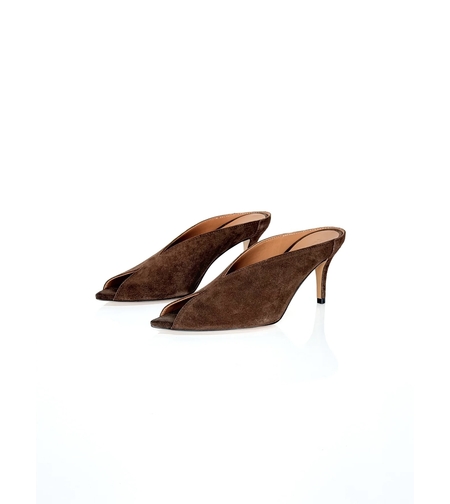 BROWN SUEDE MULE HEELS