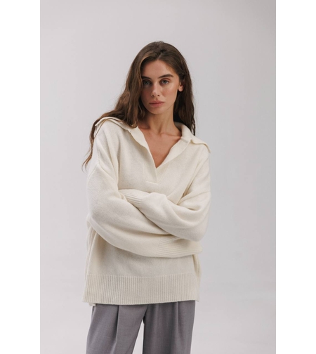 IVORY WOOL POLO SWEATER