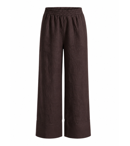 BROWN LINEN WIDE-LEG PANTS