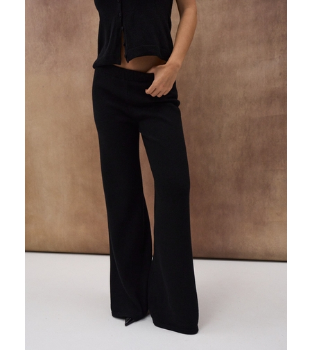 BLACK WOOL WIDE LEG TROUSERS