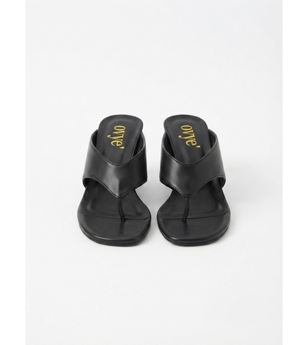BLACK WEDGE THONG SANDALS