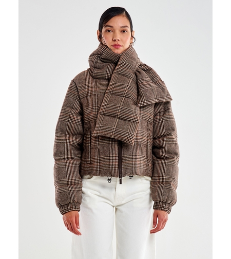 CHECK CLOTH DOWN JACKET WITH SCARF