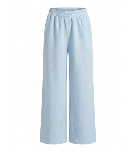 LIGHT BLUE LINEN WIDE-LEG PANTS