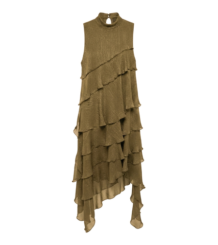 SIENNA RUFFLE MAXI DRESS IN OLIVE GREEN
