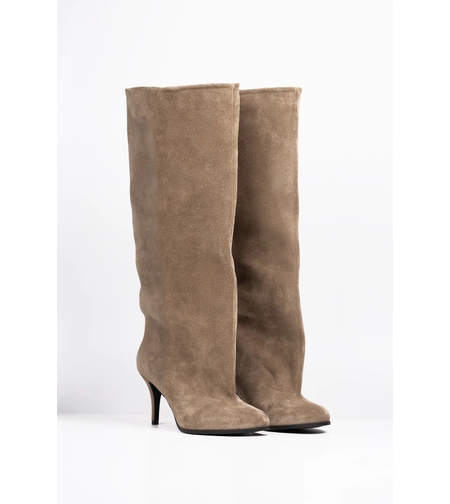SUEDE KNEE-HIGH BOOTS IN TAUPE