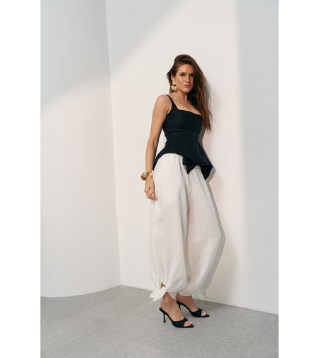 LINEN BALLOON PANTS WITH ANKLE TIES