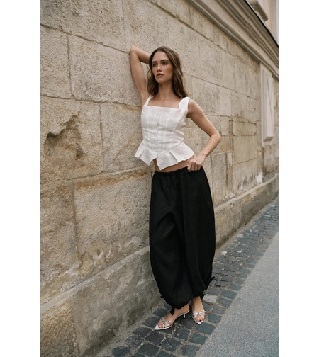 WHITE BUTTONED LINEN TOP