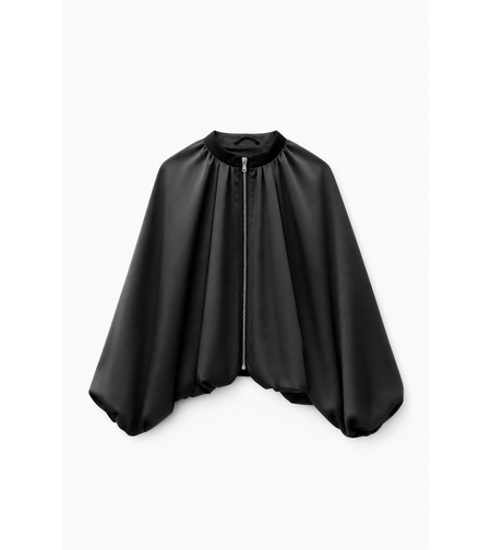 SATIN ZIP-UP BOMBER IN BLACK