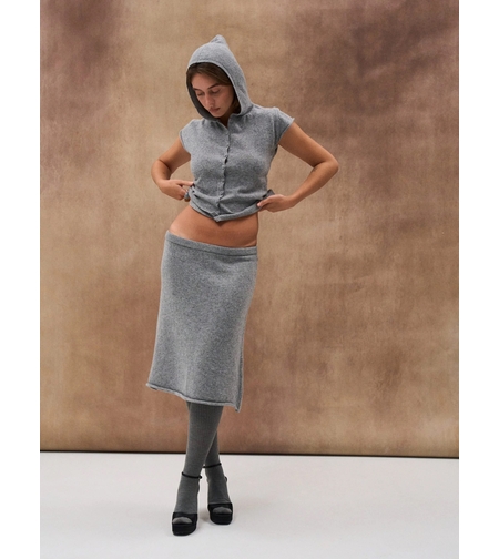 WOOL KNIT MIDI SKIRT IN GREY