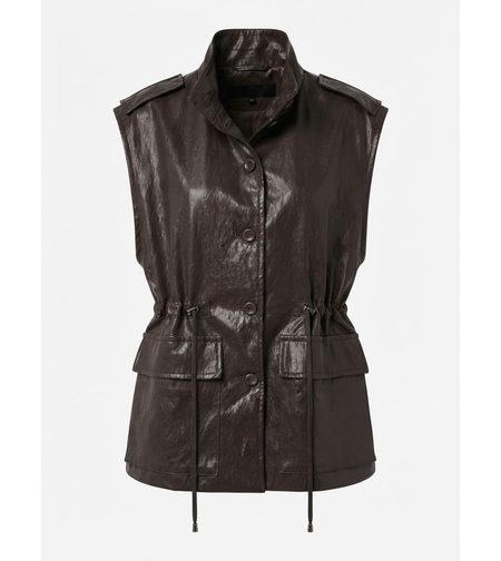 UTILITY LEATHER-LOOK VEST IN DARK BROWN
