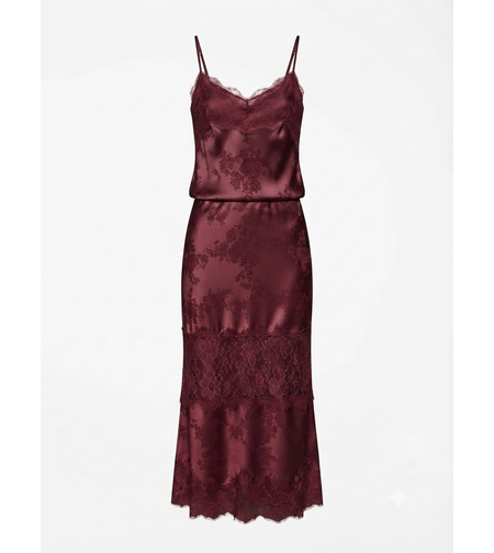 SATIN LACE TOP & SKIRT SET – BURGUNDY