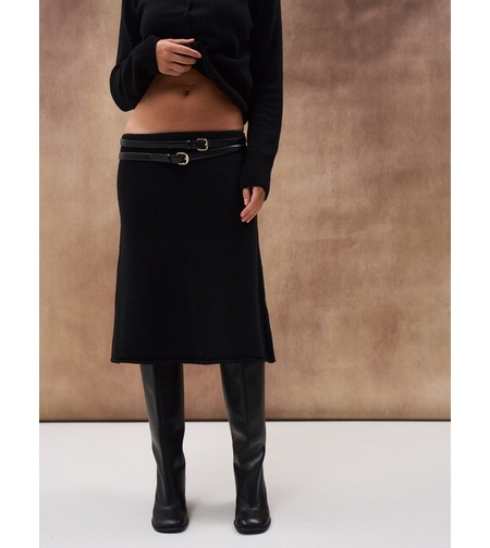 BLACK KNIT MIDI SKIRT