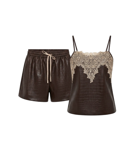 CROCO LACE TOP & SHORTS SET IN CHOCOLATE BROWN