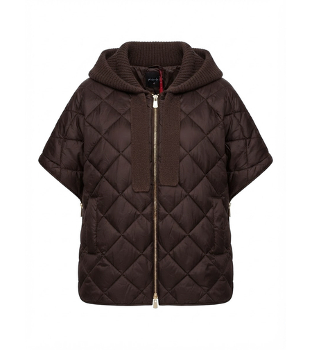 QUILTED HOODED VEST IN BROWN
