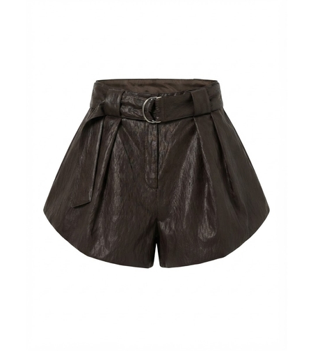 BELTED LEATHER-LOOK SHORTS IN DARK BROWN