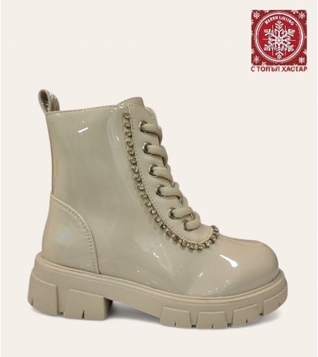 Детски боти с лачено покритие в бежов цвят 3563-2 beige