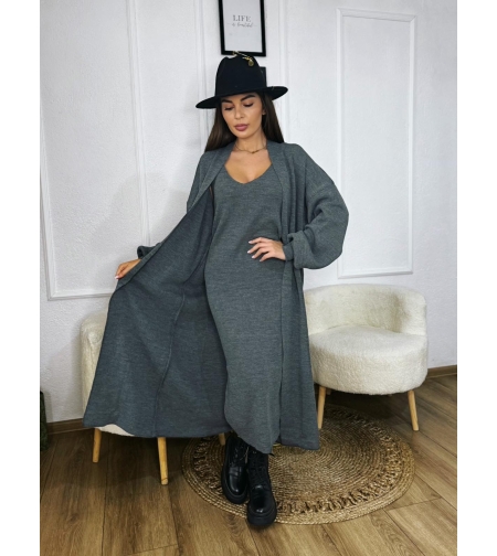 Дамски сив комплект – рокля и жилетка