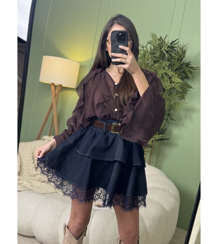 Дамска блуза Ruffle Elegance-кафяво