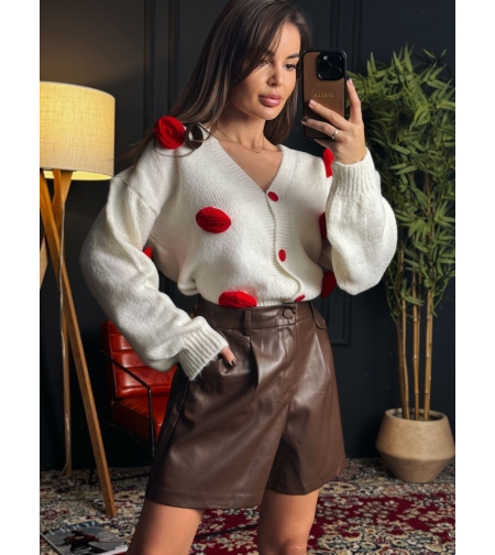 Кожени панталонки с висока талия в кафяво