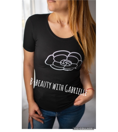 Тениска с роза-Черна