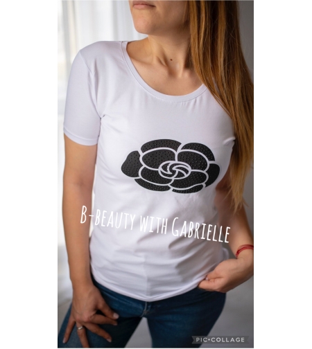 Тениска с роза-Бяла