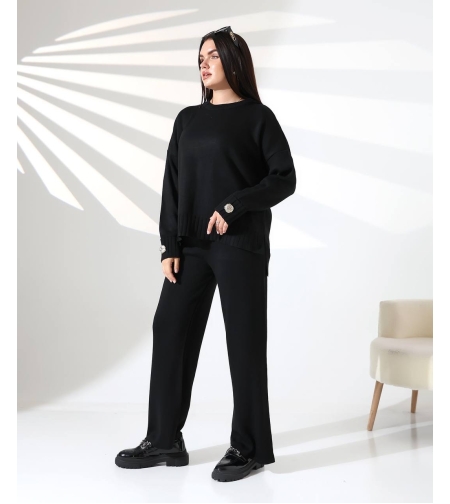 Комплект „Cozy Elegance“- пуловер и широк панталон в черно