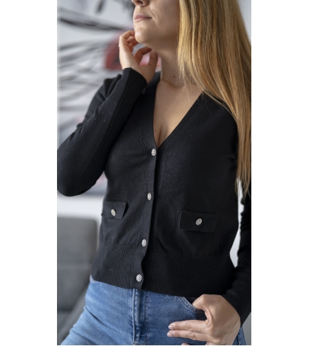 Дамска черна жилетка с декоративни копчета