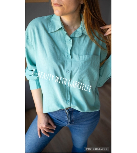 Дамска памучна риза с дълъг ръкав-Тюркоаз