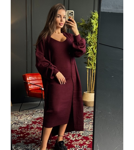 Дамски бордо комплект – рокля и жилетка