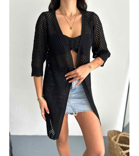 Дълга плетена жилетка в черно