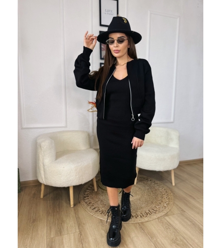 Дамски  черен комплект – рокля и къса жилетка