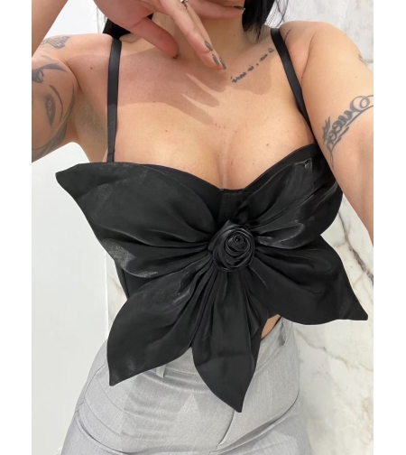 Дамски топ „Floral Elegance“ - Черен