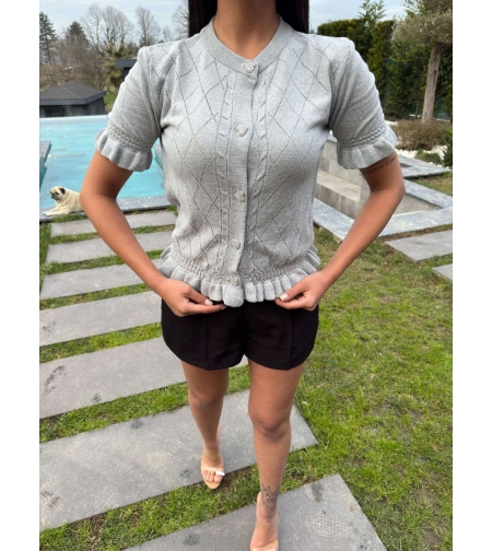 Сива елегантна плетена блуза с копчета