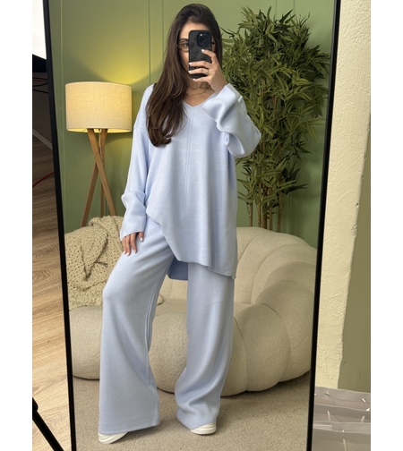 Дамски плетен комплект Cozy Vibe (пуловер + панталон)-виолетово